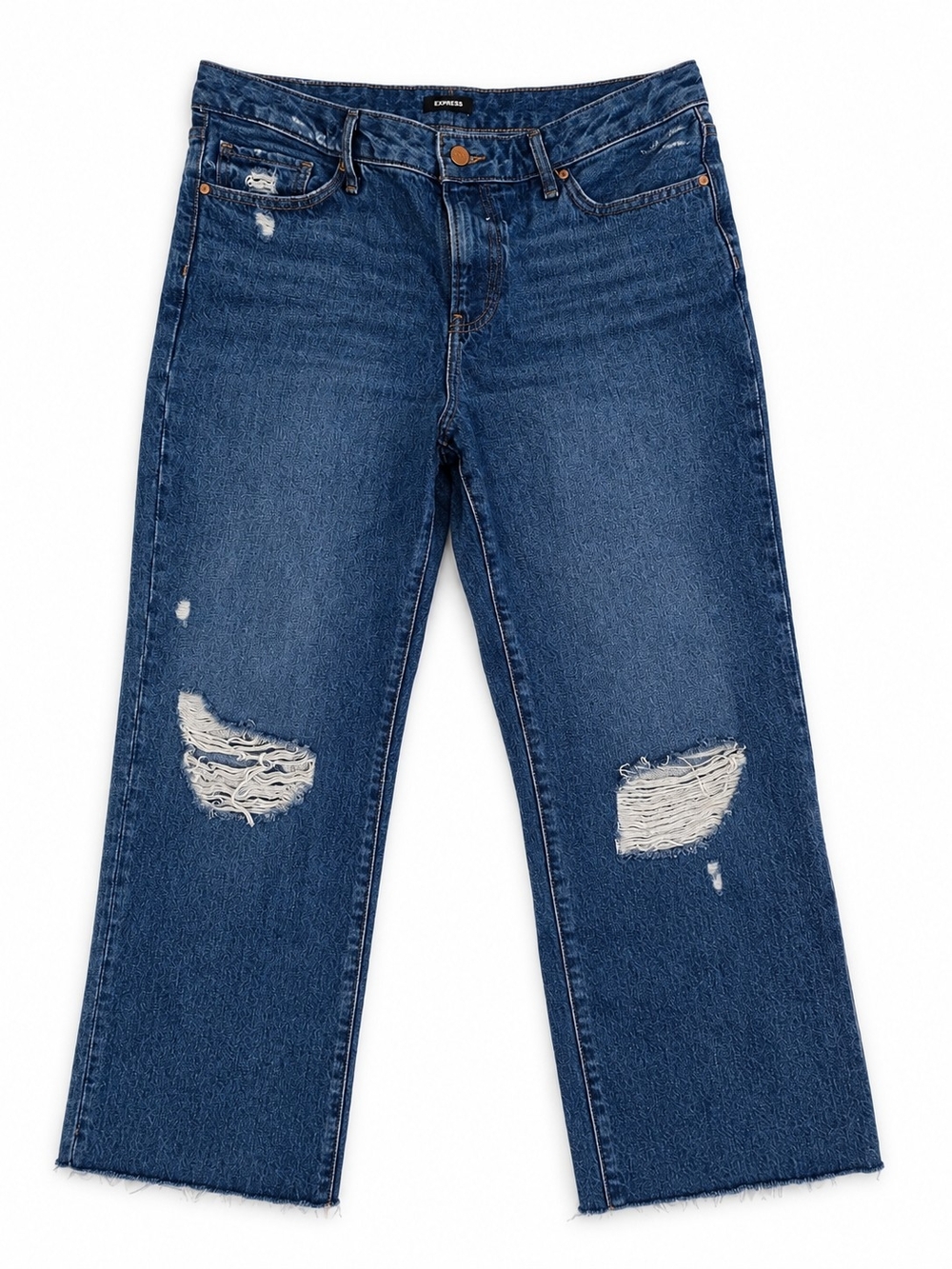 Express Women's Dark Indigo Distressed Straight-Leg Jeans